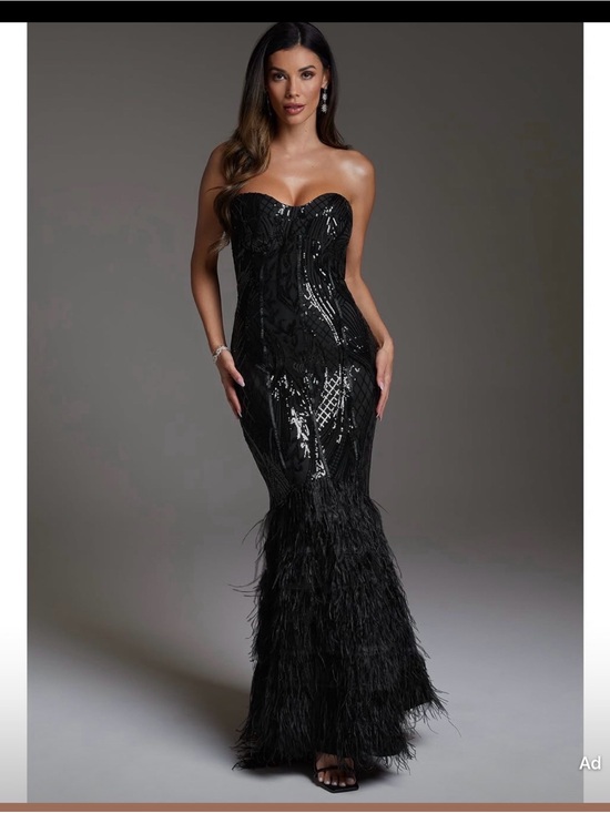 bebe Dresses & Skirts - bebe Black Strapless Sequin & Feather Evening Gown, show stopping , worn once